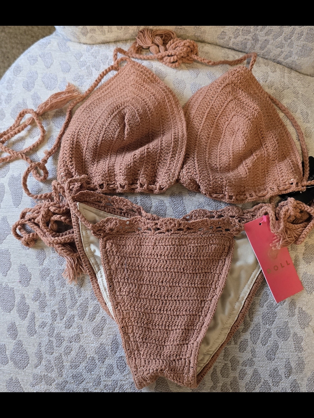 NWT Doll Swimwear Hand-Crocheted Bikini Set in Terracotta